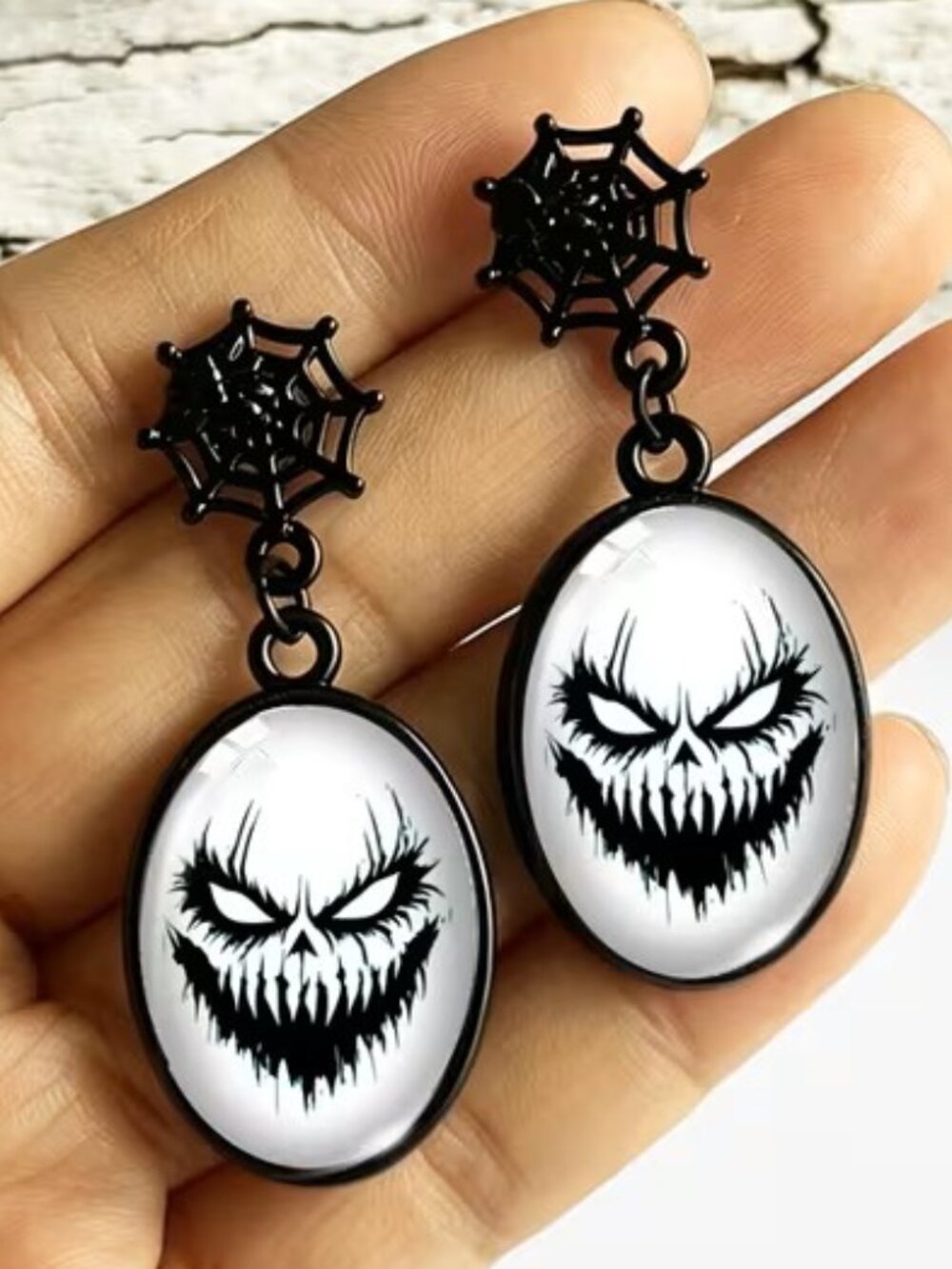 Earrings Glow-In-Dark Horror Pumpkin Face Spider Web Pattern Halloween Z270